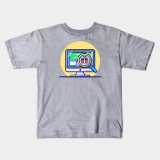 Monitor With Magnifying Glass And Gift Cartoon Vector Icon Illustration Kids T-Shirt